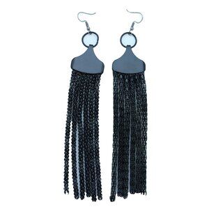 Hot Women Black Mesh Metal Earrings Set Hook Long Tassel Fringe Fashion Jewelry